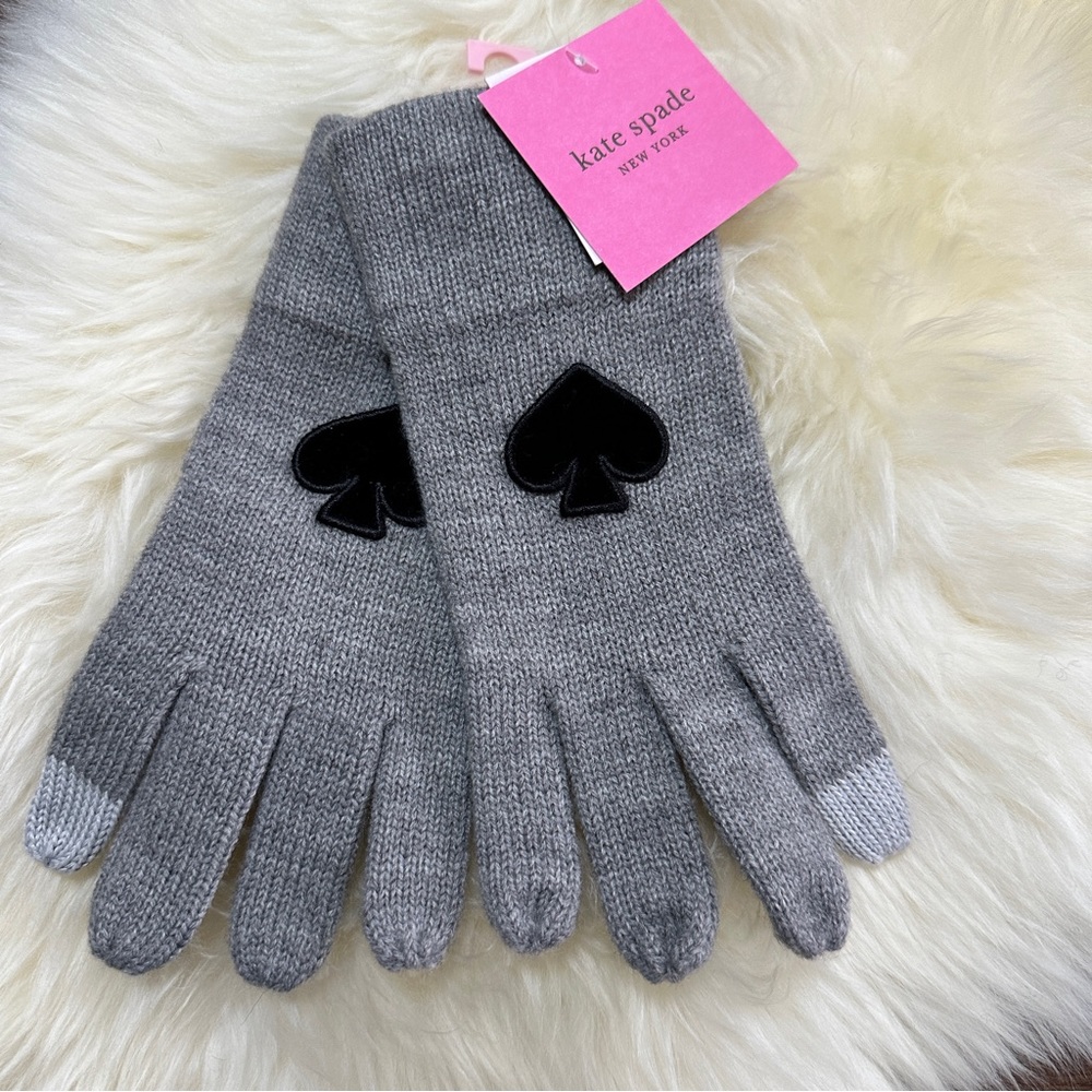 NEW Kate Spade New York Flocked Spade Gloves Gray Touchscreen friendly
